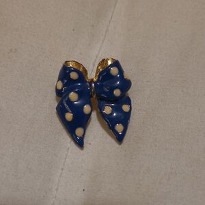 Blue Polka Dot Bow Pin Enamal Vintage